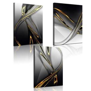 Biuteawal 3 Piece Canvas Print Gold Modern Abstract Wall Art Decor Black and White Artwork Canvas Painting Prints Pictures Home Office Living Room Bedroom Decoration Gallery Wrap Ready to Hang