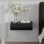 homary Floating Nightstand Set of 2 with Wireless Charging Station, Smart Wall Mounted Leather Nightstand with Drawer, USB & Type-C Ports, Modern Black Bedside Table for Bedroom