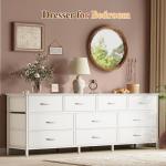 Huuger 63 Inch Dresser for Bedroom, Long Dresser with 10 Fabric Drawers, TV Stand for 55, 65, 70 Inch TV, Toy Storage Organizer for Closet, White
