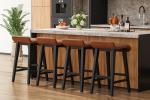 IDEALHOUSE 26.2" Solid Wood Bar Stools Set of 4, Counter Height Bar Stools with Wide PU Leather Upholstered Seat, Barstools Set for Kitchen Islands, Counter Bars, Brown