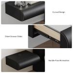 homary Floating Nightstand Set of 2 with Wireless Charging Station, Smart Wall Mounted Leather Nightstand with Drawer, USB & Type-C Ports, Modern Black Bedside Table for Bedroom