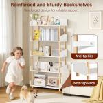 OUTONLIFE 5-Tier Wooden Bookshelf, Modern Open Bookcase with Solid Wood Frame and Top Edge, Sturdy Freestanding Storage Organizer for Living Room, Bedroom, Home Office (White)