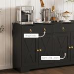 HOMCOM 48" Sideboard Buffet with Storage, Kitchen Storage Cabinet with 2 Drawers and 4 Barn Doors, Farmhouse Coffee Bar Cabinet with Adjustable Shelves, Black