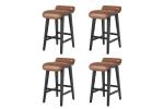 IDEALHOUSE 26.2" Solid Wood Bar Stools Set of 4, Counter Height Bar Stools with Wide PU Leather Upholstered Seat, Barstools Set for Kitchen Islands, Counter Bars, Brown