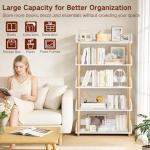 OUTONLIFE 5-Tier Wooden Bookshelf, Modern Open Bookcase with Solid Wood Frame and Top Edge, Sturdy Freestanding Storage Organizer for Living Room, Bedroom, Home Office (White)