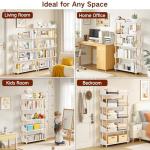 OUTONLIFE 5-Tier Wooden Bookshelf, Modern Open Bookcase with Solid Wood Frame and Top Edge, Sturdy Freestanding Storage Organizer for Living Room, Bedroom, Home Office (White)