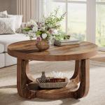 Tribesigns Round Coffee Table, 2-Tier Circle Coffee Table with Storage, Modern Wooden Accent Center Table for Living Room, Thick Tabletop & Base, Dark Brown