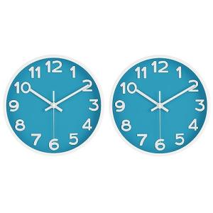 HIPPIH Wall Clock 2 Pack, 10 Inch Modern Wall Clocks Battery Operated, Non Ticking Silent Wall Clock, Simple Small Analog Wall Clock for Living Room, Bedroom, Kitchen, School, Office, Blue