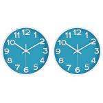 HIPPIH Wall Clock 2 Pack, 10 Inch Modern Wall Clocks Battery Operated, Non Ticking Silent Wall Clock, Simple Small Analog Wall Clock for Living Room, Bedroom, Kitchen, School, Office, Blue