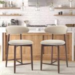 COLAMY Counter Height Bar Stools Set of 2, Kitchen Bar Stools with Back, Mid Century Modern Upholstered, with Wood Legs for Kitchen Island Dining Room, Beige