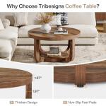 Tribesigns Round Coffee Table, 2-Tier Circle Coffee Table with Storage, Modern Wooden Accent Center Table for Living Room, Thick Tabletop & Base, Dark Brown