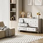 wanan White 8 Drawer Dresser, 50" Modern Wooden Dressers Chests of Drawer, 8 Drawers Dresser for Bedroom