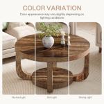 Tribesigns Round Coffee Table, 2-Tier Circle Coffee Table with Storage, Modern Wooden Accent Center Table for Living Room, Thick Tabletop & Base, Dark Brown