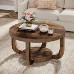 Tribesigns Round Coffee Table, 2-Tier Circle Coffee Table with Storage, Modern Wooden Accent Center Table for Living Room, Thick Tabletop & Base, Dark Brown