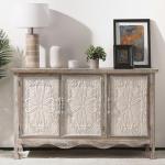 RoyalCraft Farmhouse Sideboard Buffet Cabinet with Storage, 49" Solid Wood Credenza Buffet Table Coffee Bar Wine Bar Storage Cabinet with 3 Doors for Dining Room Living Room Hallway, (Provence Gray)