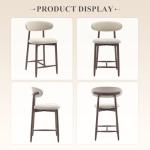 COLAMY Counter Height Bar Stools Set of 2, Kitchen Bar Stools with Back, Mid Century Modern Upholstered, with Wood Legs for Kitchen Island Dining Room, Beige