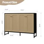 Panana Sideboard Accent Storage Cabinet with Rattan Decorated 4 Doors Dining Room Freestanding Kitchen Buffet Table Cupboard (Black)