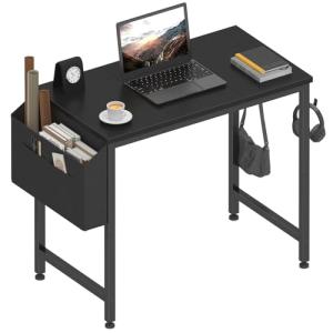 Lufeiya Small Desk for Small Spaces, 32 Inch Kids Girls Study Writing Desks for Bedroom, Simple Modern Laptop PC Little Side Table with Storage Bag Headphone Hooks, Black
