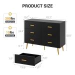 IDEALHOUSE 6 Drawer Dresser, Modern Wooden Chest of Drawers with Gold Handles, Deep Drawers for Bedroom, Living Room and Entryway, Black