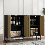 Panana Sideboard Accent Storage Cabinet with Rattan Decorated 4 Doors Dining Room Freestanding Kitchen Buffet Table Cupboard (Black)