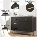 IDEALHOUSE 6 Drawer Dresser, Modern Wooden Chest of Drawers with Gold Handles, Deep Drawers for Bedroom, Living Room and Entryway, Black
