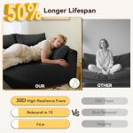 Mvpipi Boneless Couches for Living Room, L-Shaped Cloud Couch with Oversized Chaise, Modular Sectional Couch w/Deep Seat, Corduroy Comfy Sofa, No Assembly Couches for Bedroom & Apartment, Black