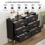 IDEALHOUSE 6 Drawer Dresser, Modern Wooden Chest of Drawers with Gold Handles, Deep Drawers for Bedroom, Living Room and Entryway, Black