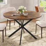 Unovivy 47 Inch Round Dining Table for 4,Space Saving Circle Dining Table with Pedestal Metal Frame,Farmhouse Wood Round Kitchen Table for Living & Dining Room,Rustic Brown