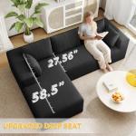 Mvpipi Boneless Couches for Living Room, L-Shaped Cloud Couch with Oversized Chaise, Modular Sectional Couch w/Deep Seat, Corduroy Comfy Sofa, No Assembly Couches for Bedroom & Apartment, Black