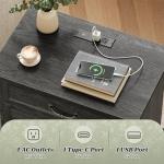 Huuger Nightstand with Charging Station, 3 Drawer Night Stand Set of 2, 22 Inch Wider Side Table with Storage, Farmhouse Nightstand with Vintage Handles, Thicken Base, for Bedroom, Black