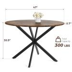 Unovivy 47 Inch Round Dining Table for 4,Space Saving Circle Dining Table with Pedestal Metal Frame,Farmhouse Wood Round Kitchen Table for Living & Dining Room,Rustic Brown