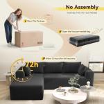 Mvpipi Boneless Couches for Living Room, L-Shaped Cloud Couch with Oversized Chaise, Modular Sectional Couch w/Deep Seat, Corduroy Comfy Sofa, No Assembly Couches for Bedroom & Apartment, Black
