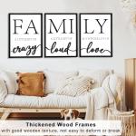 3D Wood Family Wall Decor, 36" x 16" Framed Family Sign Wall Art, 3D Pictures for Living Room (Ready to Hang, 12x16 inches, Set of 3, Framed)