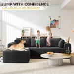 Mvpipi Boneless Couches for Living Room, L-Shaped Cloud Couch with Oversized Chaise, Modular Sectional Couch w/Deep Seat, Corduroy Comfy Sofa, No Assembly Couches for Bedroom & Apartment, Black