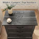 Huuger Nightstand with Charging Station, 3 Drawer Night Stand Set of 2, 22 Inch Wider Side Table with Storage, Farmhouse Nightstand with Vintage Handles, Thicken Base, for Bedroom, Black