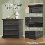 Huuger Nightstand with Charging Station, 3 Drawer Night Stand Set of 2, 22 Inch Wider Side Table with Storage, Farmhouse Nightstand with Vintage Handles, Thicken Base, for Bedroom, Black