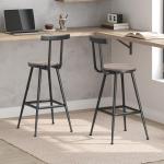 MAHANCRIS Bar Stools, Set of 2 Bar Chairs with Backrest and Footrest, 26" Tall Counter Stools, Metal Frame, Adjustable Feet, Easy Assembly, for Kitchen, Living Room, Pub, Greige BAHG6001