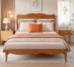 PHI VILLA Rattan Queen Size Bed Frame with Headboard, Natural Solid Wood Bed Frames, Vintage Bedframe, No Box Spring Needed, Brown