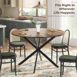 Unovivy 47 Inch Round Dining Table for 4,Space Saving Circle Dining Table with Pedestal Metal Frame,Farmhouse Wood Round Kitchen Table for Living & Dining Room,Rustic Brown