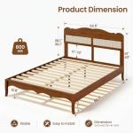 PHI VILLA Rattan Queen Size Bed Frame with Headboard, Natural Solid Wood Bed Frames, Vintage Bedframe, No Box Spring Needed, Brown