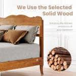 PHI VILLA Rattan Queen Size Bed Frame with Headboard, Natural Solid Wood Bed Frames, Vintage Bedframe, No Box Spring Needed, Brown