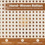 PHI VILLA Rattan Queen Size Bed Frame with Headboard, Natural Solid Wood Bed Frames, Vintage Bedframe, No Box Spring Needed, Brown