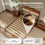 PHI VILLA Rattan Queen Size Bed Frame with Headboard, Natural Solid Wood Bed Frames, Vintage Bedframe, No Box Spring Needed, Brown