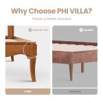 PHI VILLA Rattan Queen Size Bed Frame with Headboard, Natural Solid Wood Bed Frames, Vintage Bedframe, No Box Spring Needed, Brown