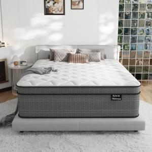 Ruoysun Queen Mattress, 14 Inch Firm Hybrid Queen Size Mattress in a Box, Strong Edge Support, Motion Isolation, with 7-Zones Pocket Springs, Fiberglass-Free, Pressure Relief, CertiPUR-US
