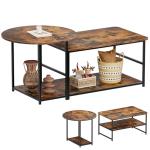 WOHOMO Coffee Table, Mid Century Modern Coffee Table for Living Room Rustic Farmhouse Center Table 2 in 1 Detachable Nesting Table Set, Brown