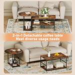 WOHOMO Coffee Table, Mid Century Modern Coffee Table for Living Room Rustic Farmhouse Center Table 2 in 1 Detachable Nesting Table Set, Brown
