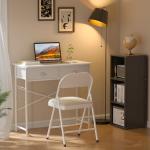 DAOUTIME Small Writing Desk for Kids Bedroom, 31.5 Inch White Computer Desk for Small Spaces, Simple Desk with 2 Fabric Drawers for Home Office, Dorm, Living Room, Home Study Table, White