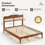 MFSTUDIO Queen Wood Bed Frame with Headboard, Rattan Bed Frames Solid Wooden Platform Bedframe Mid Century,No Box Spring Needed,Sturdy Natural Finish Classic Noise Free