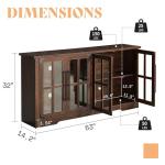 AMERLIFE Farmhouse 63" Buffet Sideboard Cabinet with Glass Door, Large Storage Cabinet with Adjustable Shelf, Wooden Coffee Bar Station for Kitchen, Dinning Room, Brown